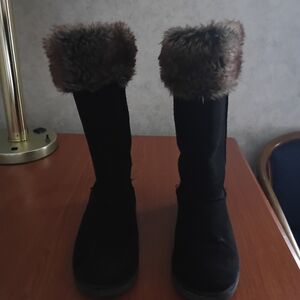 Juicy Couture Black and Brown Fur-Trimmed Boots